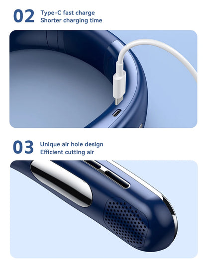 Portable Neck Fan 10000mAh Mini Bladeless Silent Neckband Fan USB Rechargeable 3 Speeds Mute Wireless Electric Neck Cooler Fans