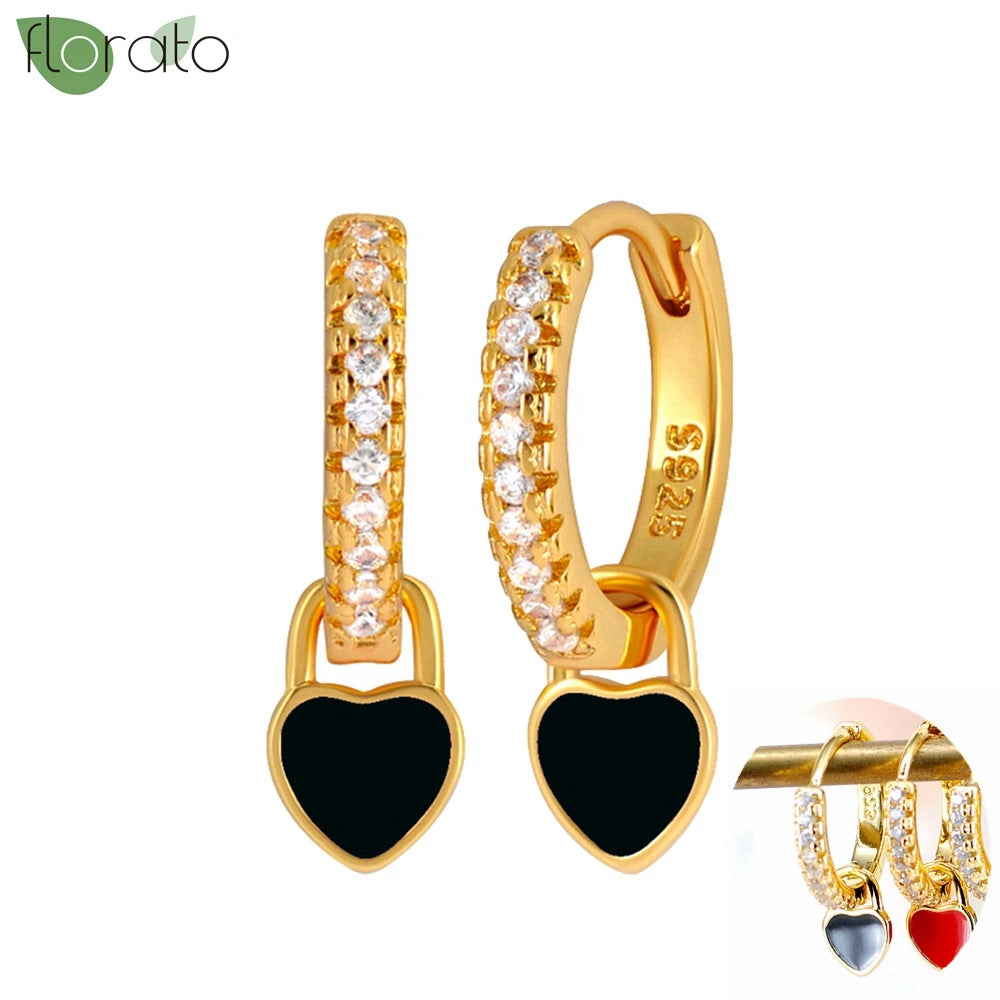 925 Sterling Silver Needle Fashion Round Pendant Small Earrings Luxury Gold Hoop Earrings for Women Premium Black Jewelry Gifts - AMULET RING STORE