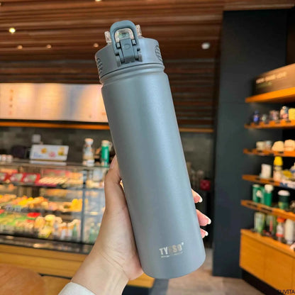 Tyeso 600/750ML Thermos Bottle With Straw Stainless Steel Car Thermal Cup Sports Water Bottles Keeps Cold and Hot Thermal Mug