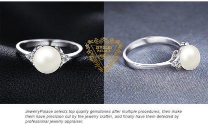 JewelryPalace 8mm White Shell Pearl 925 Sterling Silver Rings for Women Engagement Trendy Ring Fashion Gift Fine Jewelry