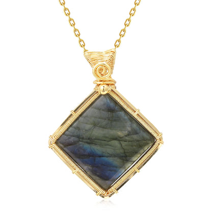 Labradorite Rainbow Moonstone Gemstone Pendant Copper Wire Wrapped Labradorite Jewelry Labradorite Necklace With Chain and Box