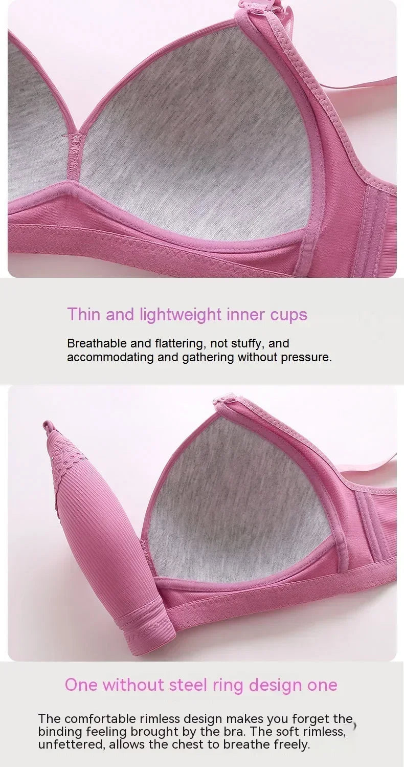 Gathered Side Collection Lifting Underwear Breasts Brassiere Large Size Bra Full Cup Underwear Brassiere No Steel Ring Bra - AMULET RING STORE