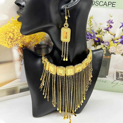 Earring Tassel Necklace Middle East 4pcs Jewelry Women Cuff Bangles with Ring Jewelry Dubai Fashion Set African Jewelry Wedding
