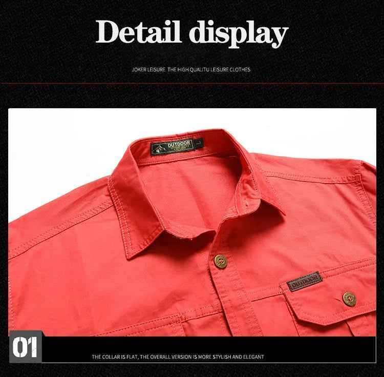 Retro Cargo style Men's Long Sleeve Shirt With Pocket Design, Men'sCasual Button Up Shirt For Spring Fall Qutdoo