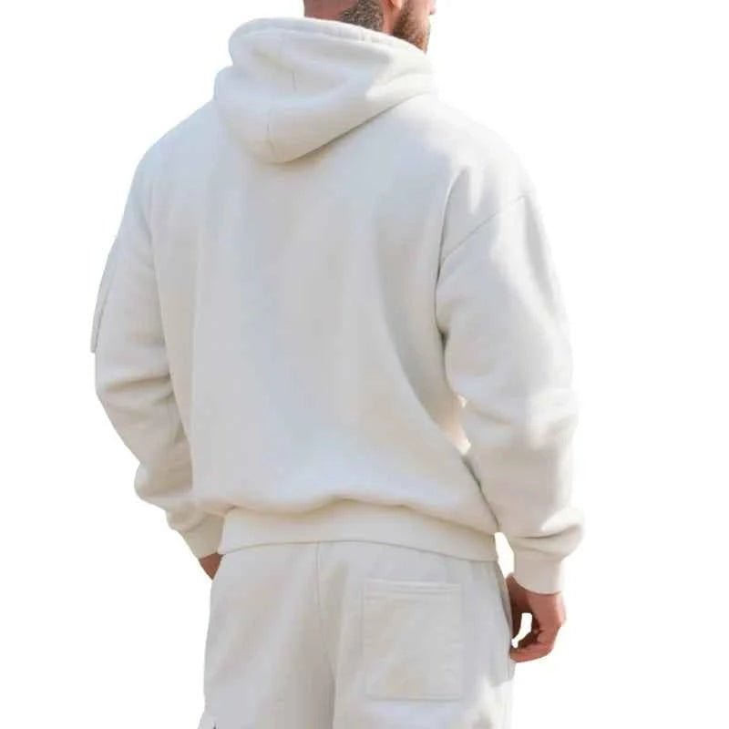 Men's Hooded Fleece Pullover Sporty Casual Jacket European American Style Autumn Winter Warm Comfortable Men's Outerwear