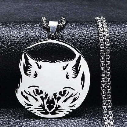 Aesthetic Cat Flower Moon Crescent Necklace for Women Men Stainless Steel Silver Color Bohemia Chain Gift Jewelry collar 3220