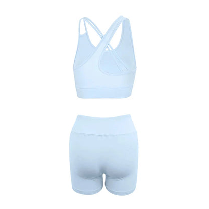 AODEBIAO Sports Fitness Women 2 Piece Set Summer O-Neck Sleeveless Camis And Shorts Slim Yoga Crop Top Pants Two Piece Set Lady