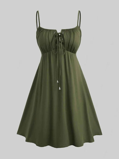 ROSEGAL Plus Size Flutter Sleeves Floral Dress and Lace-up A Line Cami Dress Set