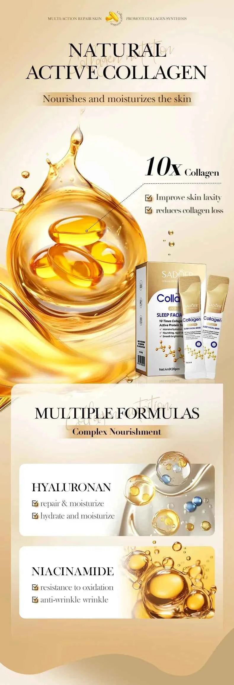 Collagen Sleeping Facial Masks Face skincare Moisturizing Brightening Firming Hydrating Face Mask Facial Skin Care 3/10/20/30pcs