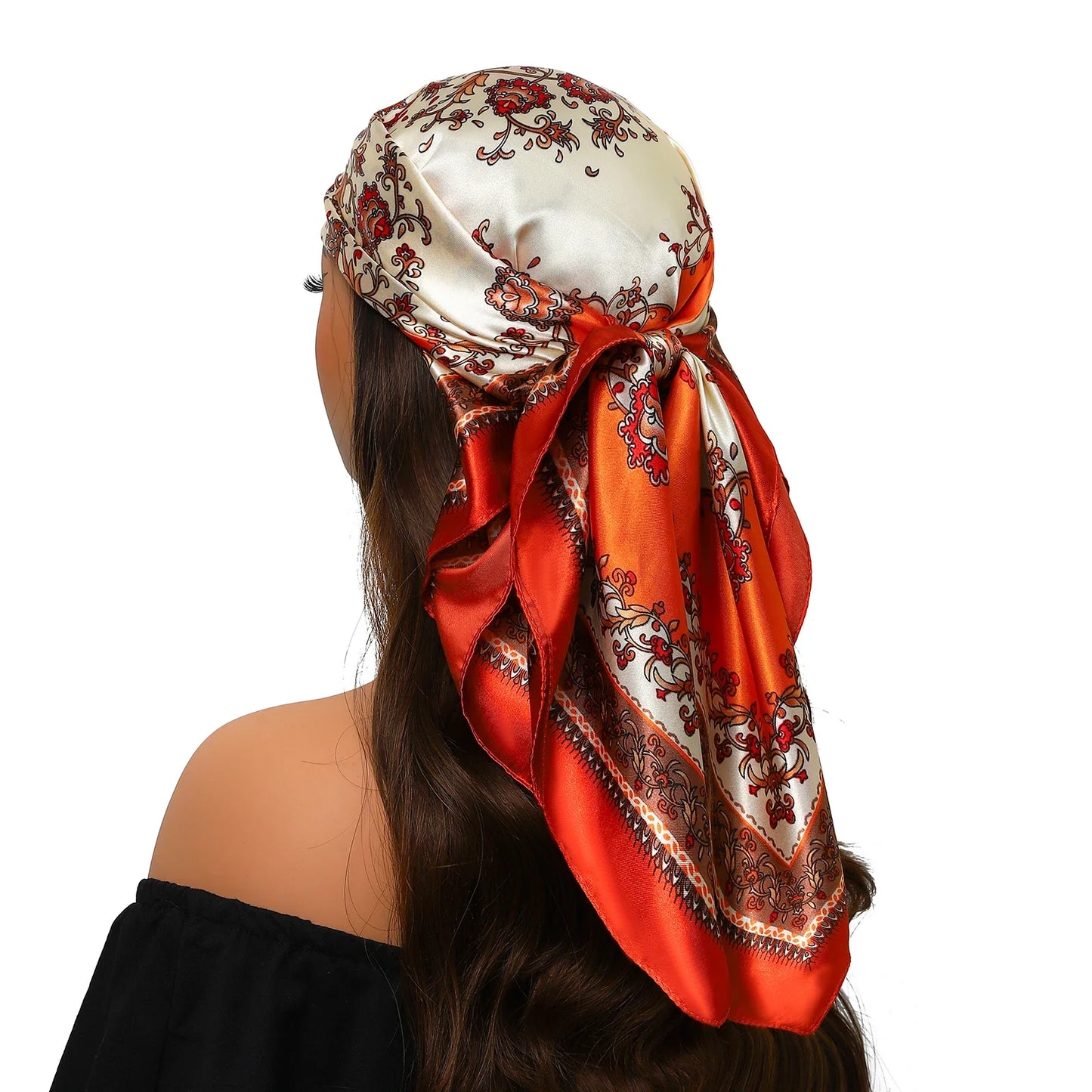 Head Scarf Women Luxury Brand Square 90*90cm Silk Foulard Satin Bandana Cheveux Soft Neckerchief Hijab Hair Scarves For Ladies - AMULET RING STORE