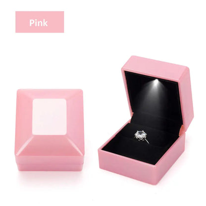 New in LED Light Jewelry Box Ring Earrings Earnail Pendant Organizer Imitation Leather Velvet Decorative Gold Frame Storage Box - AMULET RING STORE