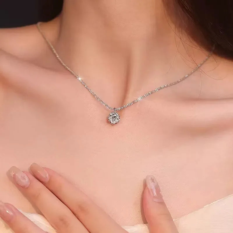 925 Sterling Silver Necklace Zircon Pendant Sparkling Necklace Clavicle Chain Women's Party Jewelry Gift