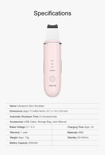ANLAN Ultrasonic Skin Scrubber Deep Cleaning Peeling Shovel Limpiador Facial Skin Care Face Lifting Machine Ultrasonic Cleaner
