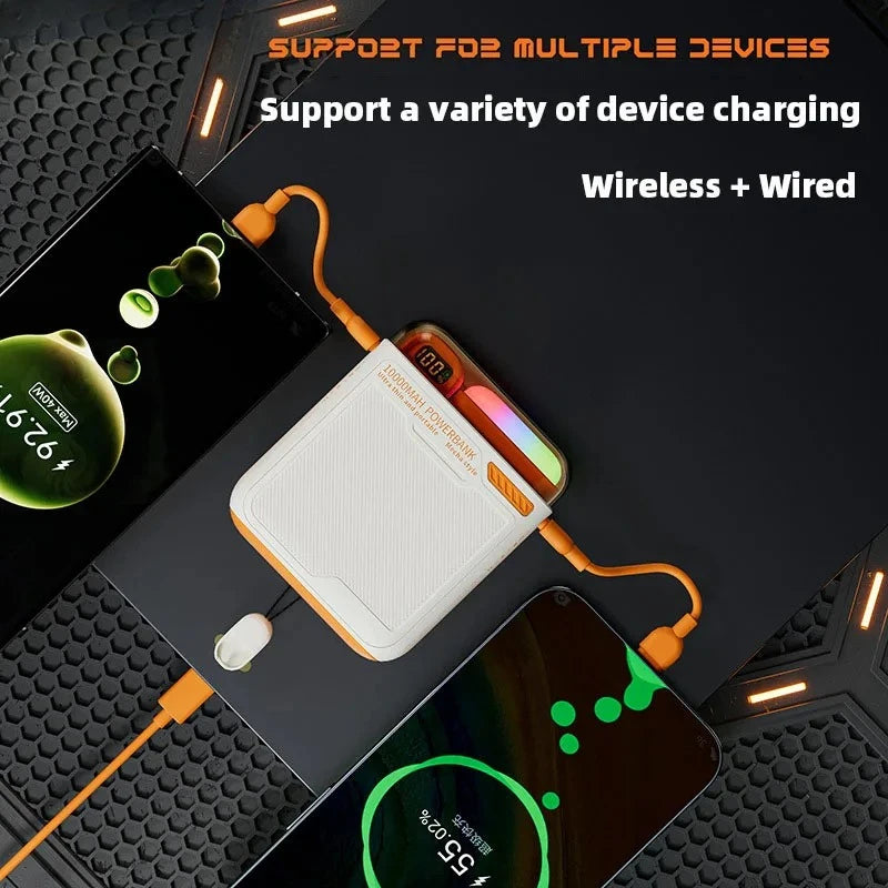10000mAh Wireless Power Bank with Stand USB C Cable PD20W Fast Charging Magnetic External Spare Battery for IPhone Samsung Xiaom - AMULET RING STORE