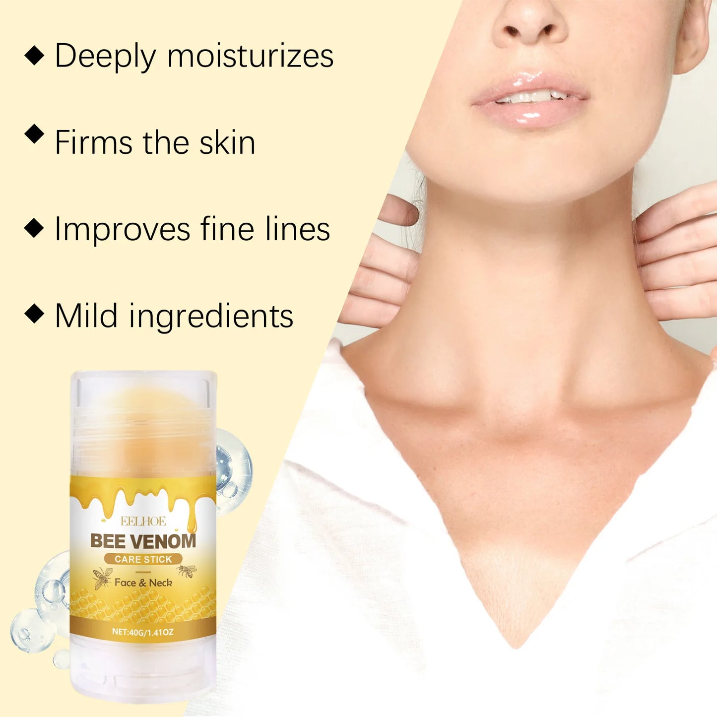 EELHOE Bee Venom Brightening Face and Neck Cream Stick Moisturizing Facial Skin Firming Rejuvenation Neck Lift Stick Cream 40g
