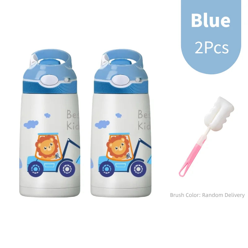 400ML Kids Water Bottle Cartoon Animal Thermos Mug Baby Duck Billed Straw 316 Stainless Steel Vacuum Flasks Thermos Bottle - AMULET RING STORE