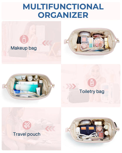 BAGSMART Makeup Bag Puffy Padded Make Up Bags for Women Makeup Organizer Case Wide-open Pouch Toiletry Bag Travel Essentials - AMULET RING STORE