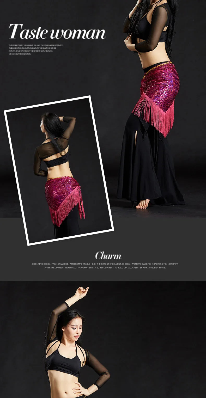 Wholesale Cheap Sexy Women Girls Sequin Triangle Shawl Hip Shawl Belly Dance Belts - AMULET RING STORE