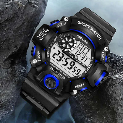 Fashion Men's Watch Sports Electronic Wristwatch Large dial Multifunctional Waterproof Luminous Alarm Kids Male's Military Watch - AMULET RING STORE