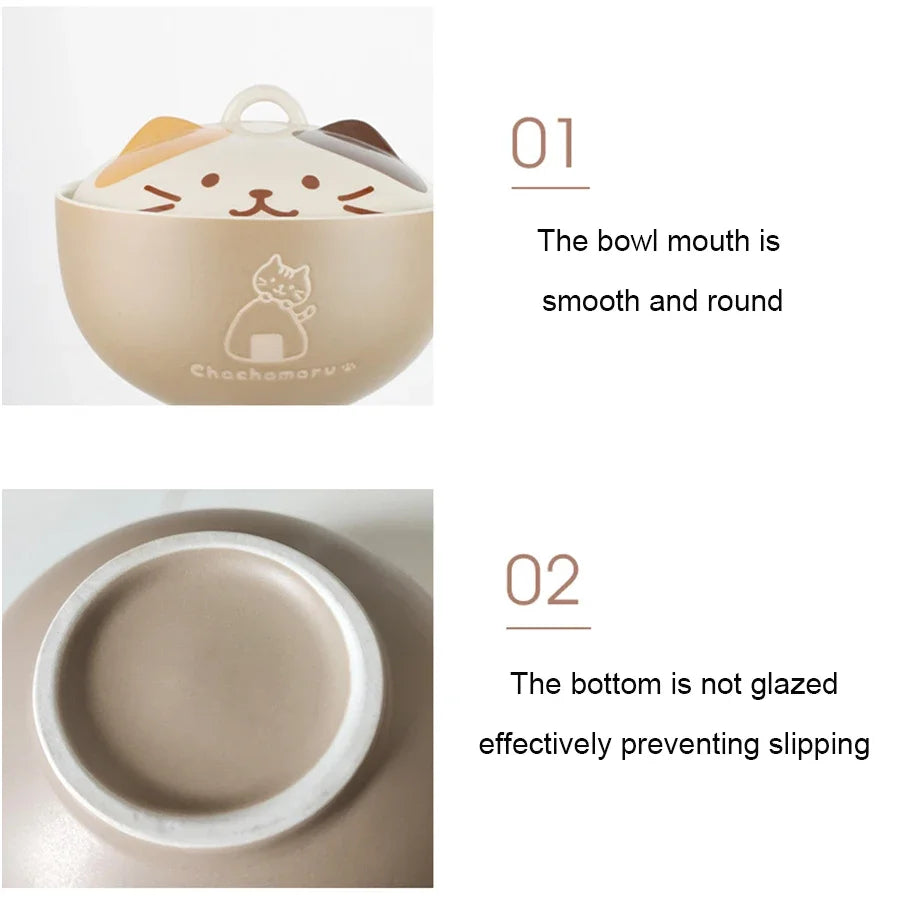 550ml Cartoon Cat Ceramic Instant Noodle Bowl With Lid Underglaze Color Soup Salad Bowl Kitchen Office Student Lunch Box 1pcs - AMULET RING STORE