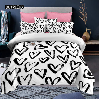 Valentine's Day Duvet Cover Set Red Rose I Love You Pattern King Size Couple Polyester Bedding Set Happy Romantic Quilt Cover