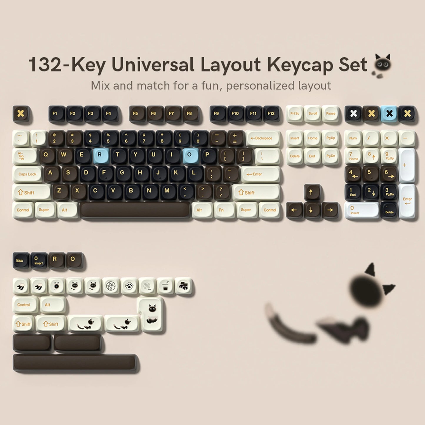 134 Keys Pink Cat  MOA Profile PBT Keycaps Customs Dye Sub Key caps for 61/87/104 Cherry MX Switch Gaming Mechanical Keyboard