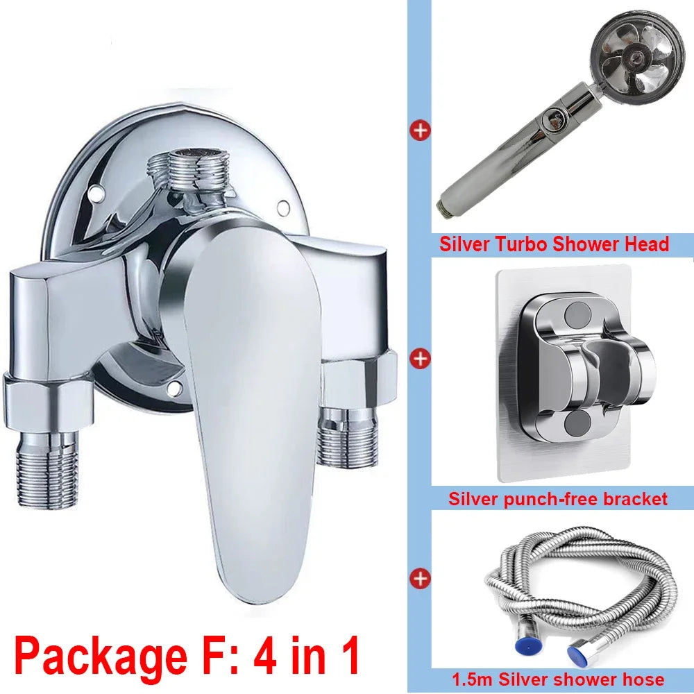 G1/2" Bathtub Shower Faucet Hot and Cold Water Mixing Valve Bathroom Set Countertop Mounted Chrome Plated Valve Bath Shower Set