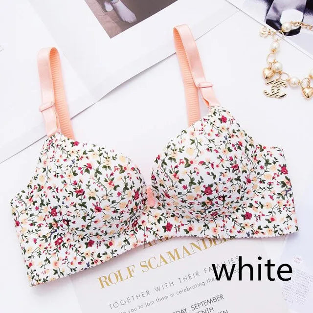 Women Flower Print Seamless Bra Sexy Lingerie Floral Push Up Bras One-Piece Underwear - AMULET RING STORE