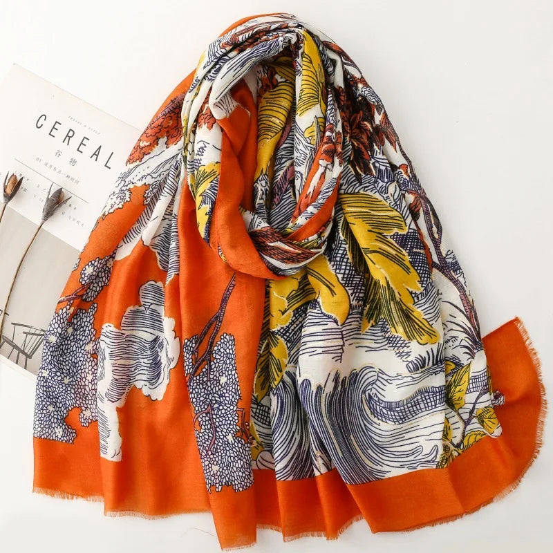 Retro Bohemian Women Viscose Scarf Big Size 88*180cm Cotton Linen Feeling Soft Shawl Tassel Hijab Wrap Summer Soft Beach