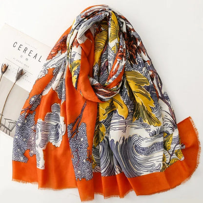 Retro Bohemian Women Viscose Scarf Big Size 88*180cm Cotton Linen Feeling Soft Shawl Tassel Hijab Wrap Summer Soft Beach
