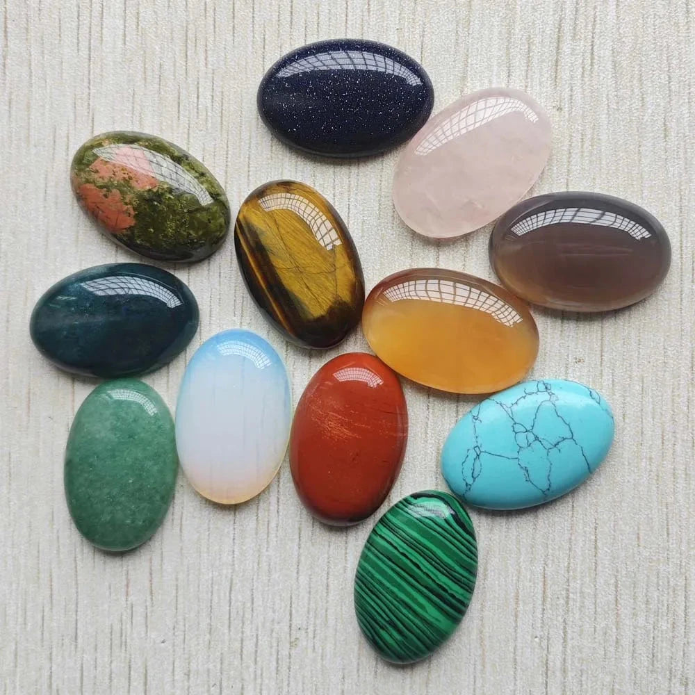 Wholesale 12pcs fashion natural stone mixed Oval CAB CABOCHON beads 20x30mm for Jewelry accessories making Fast shipping - AMULET RING STORE