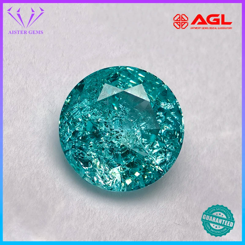 Lab Grown Paraiba Round Cracked Ice Cut Tourmaline Gemstone For DIY Jewelry Making Material Selectable AGL Certificate