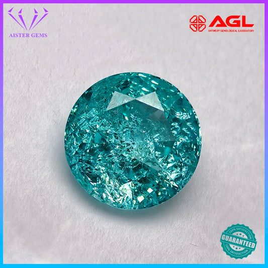 Lab Grown Paraiba Round Cracked Ice Cut Tourmaline Gemstone For DIY Jewelry Making Material Selectable AGL Certificate