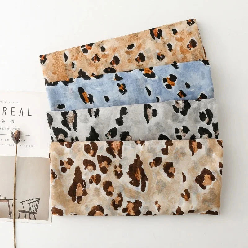 88*180cm Leopard Print Women Viscose Scarf Summer Beach Shawl Cotton Linen Feeling Tassel Pashmina Muslim Hijab Wrap Lady