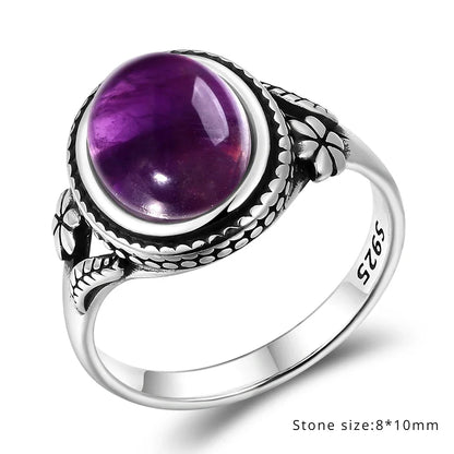 Luxury Vintage Ring Natural Amethyst Rings S925 Silver Jewelry Wedding Anniversary Party Ring Gifts for Women