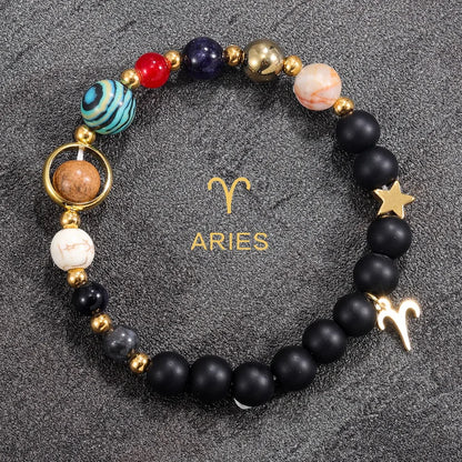 Cosmic Galaxy Solar System Bracelet for Women Men Natural Stone Beads 12 Constellations Bracelet Adjustable Bangle Jewelry Gifts
