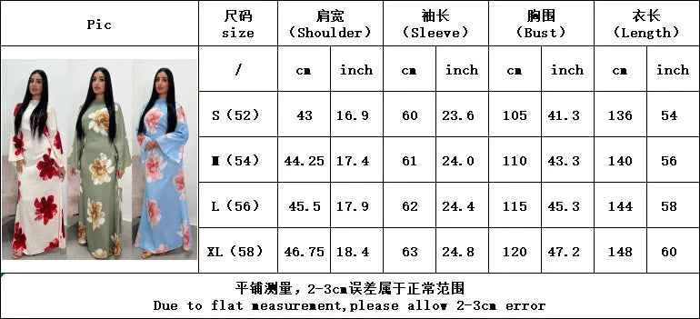 Arabesque Bell Sleeve Flowy Maxi Abaya Dress Elegant Floral Print Muslim Modest Long Dress Islamic Vacation Outfit Summer Robe