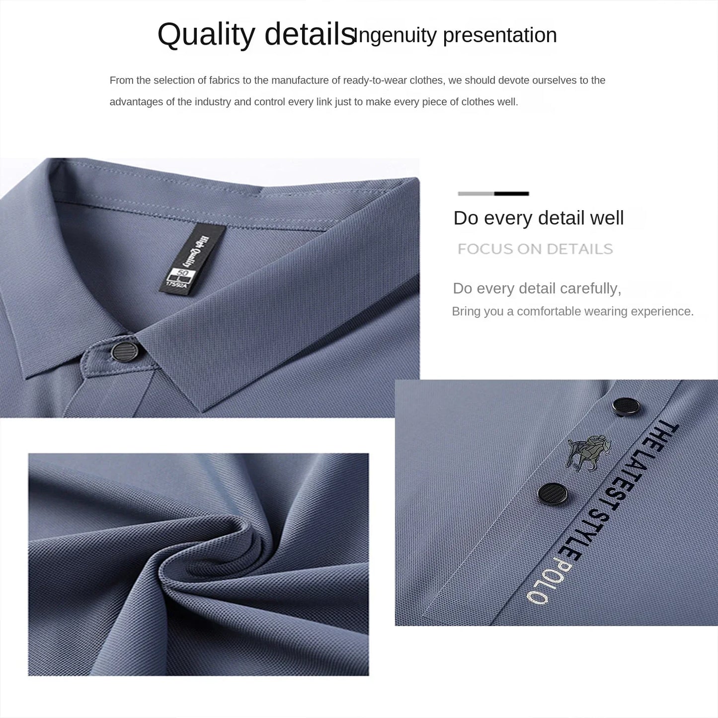 Ice Silk Embroidery Polo Shirt 2024 New Summer Lapel Elasticity T-shirt Korean Fashion Short Sleeve Business Casual Men Clothing