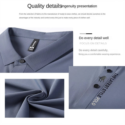 Ice Silk Embroidery Polo Shirt 2024 New Summer Lapel Elasticity T-shirt Korean Fashion Short Sleeve Business Casual Men Clothing