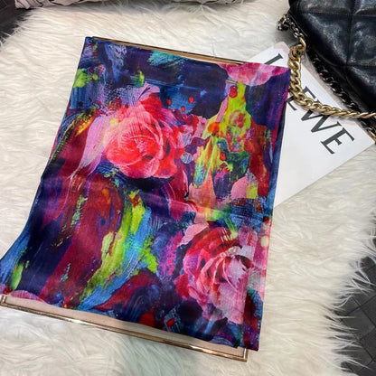 Brand Beige Cartoon Cat 100% Silk Scarf Shawl Bufanda Women Spring Fall Fashion Large Size Winter Long Scarves Bufanda 180*110cm