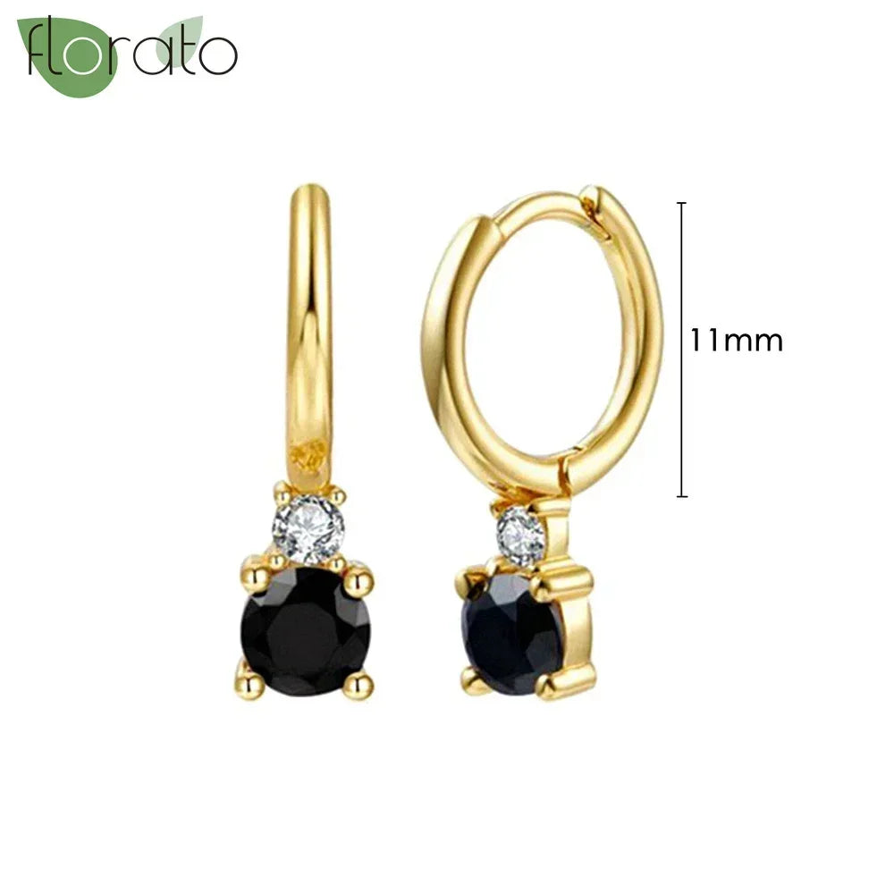 925 Sterling Silver Needle Fashion Round Pendant Small Earrings Luxury Gold Hoop Earrings for Women Premium Black Jewelry Gifts - AMULET RING STORE