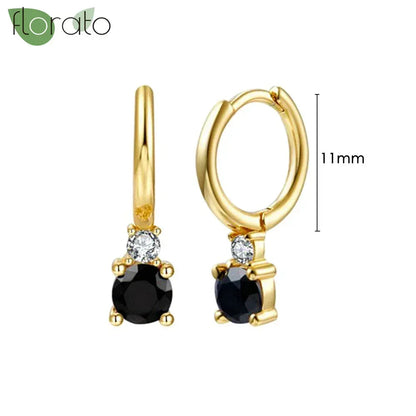 925 Sterling Silver Needle Fashion Round Pendant Small Earrings Luxury Gold Hoop Earrings for Women Premium Black Jewelry Gifts - AMULET RING STORE