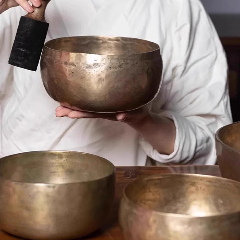 Old Singing Bowl Copper Nepal Handmade Tibetan Bowls Retro Yoga Meditation Buddhism Sound Bowl Portable Zen Music Instrument - AMULET RING STORE