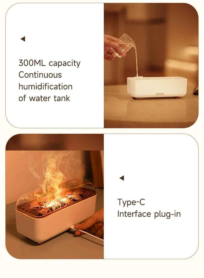 Flame Essential Oil Diffuser with Colorful Night Lights 300ML USB Home Ultrasonic Aromatherapy Fragrant Oil Humidifier Vaporizer