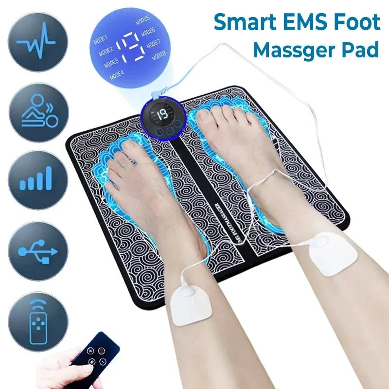 Electric EMS Foot Massager Pad Relax Feet Leg Muscle Massager Matt Shock With Remote and Pads - AMULET RING STORE