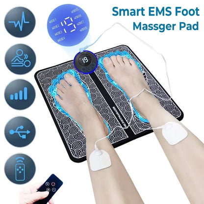 Electric EMS Foot Massager Pad Relax Feet Leg Muscle Massager Matt Shock With Remote and Pads - AMULET RING STORE