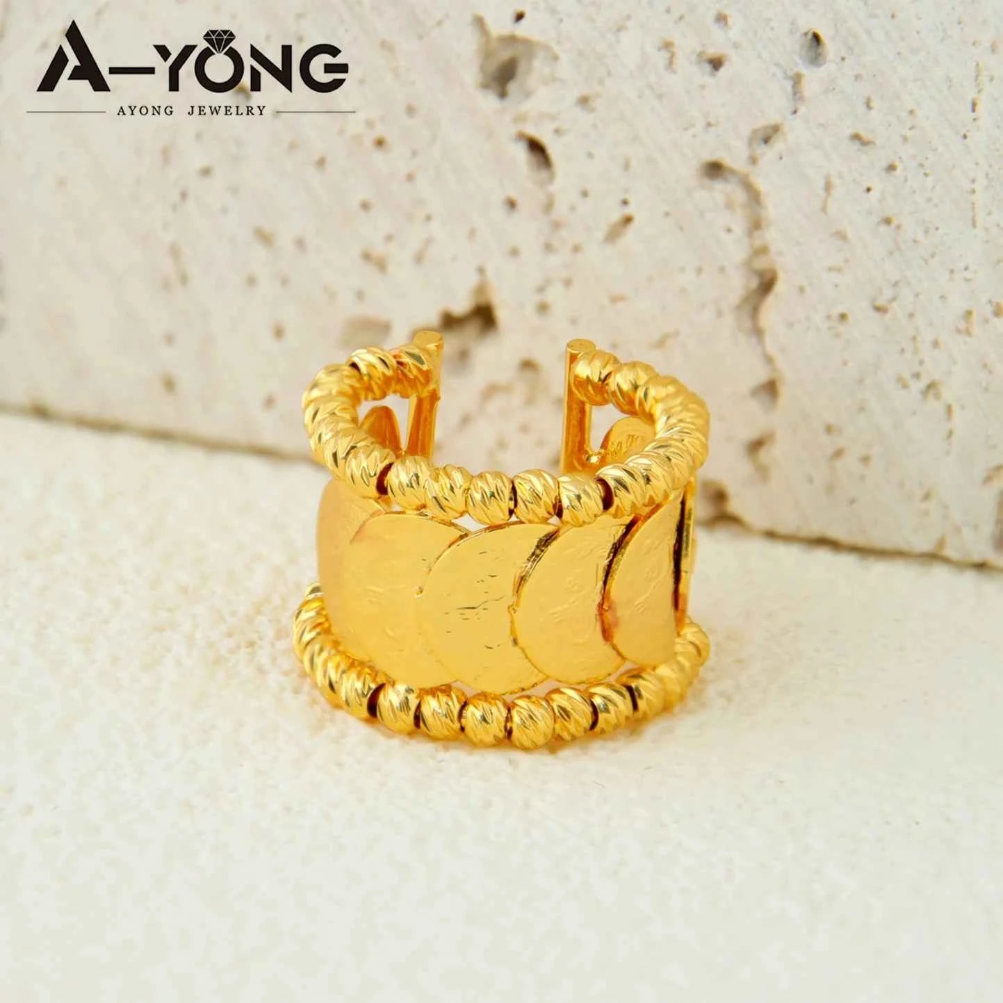 Luxury Turkish Coins Charm Jewelry Set 24k Gold Plated Kurdish Muslim Bridal Open Bangles Ring Middle Eastern Vintage Jewelrys