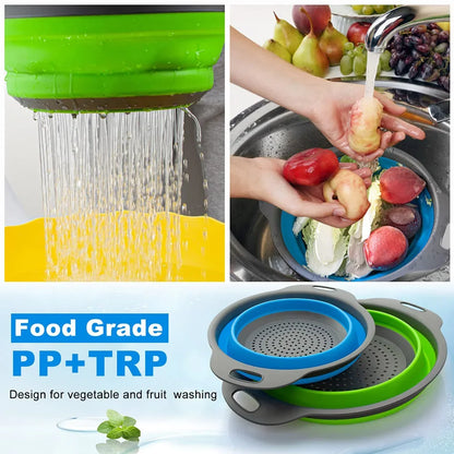 Silicone Round Folding Vegetable Fruits Washing Drain Basket Collapsible Colander Strainer Basket Kitchen Gadgets - AMULET RING STORE