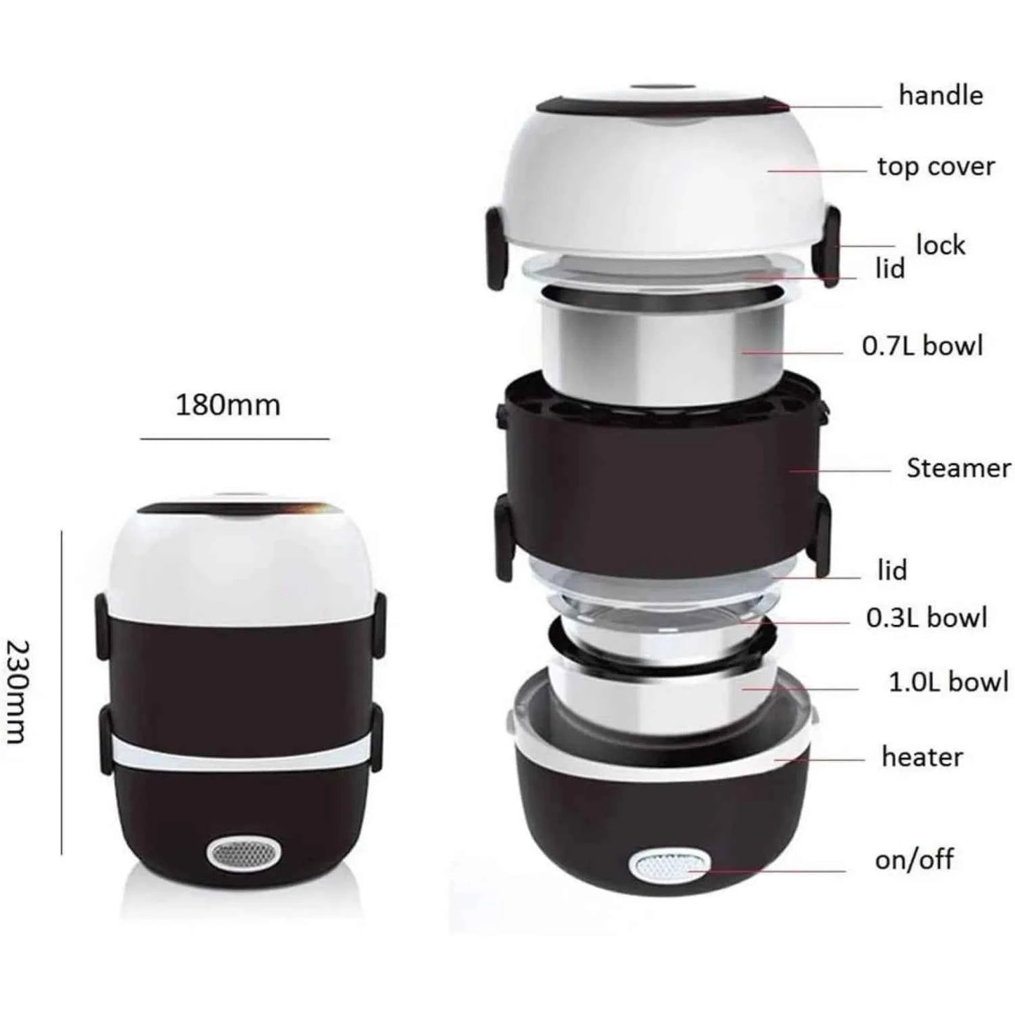 Electric Lunch Box, 3 Layers 2L Portable Electric Heating Bento Lunch Box Food Storage Warmer Container,110V 200W