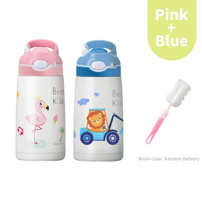 400ML Kids Water Bottle Cartoon Animal Thermos Mug Baby Duck Billed Straw 316 Stainless Steel Vacuum Flasks Thermos Bottle - AMULET RING STORE